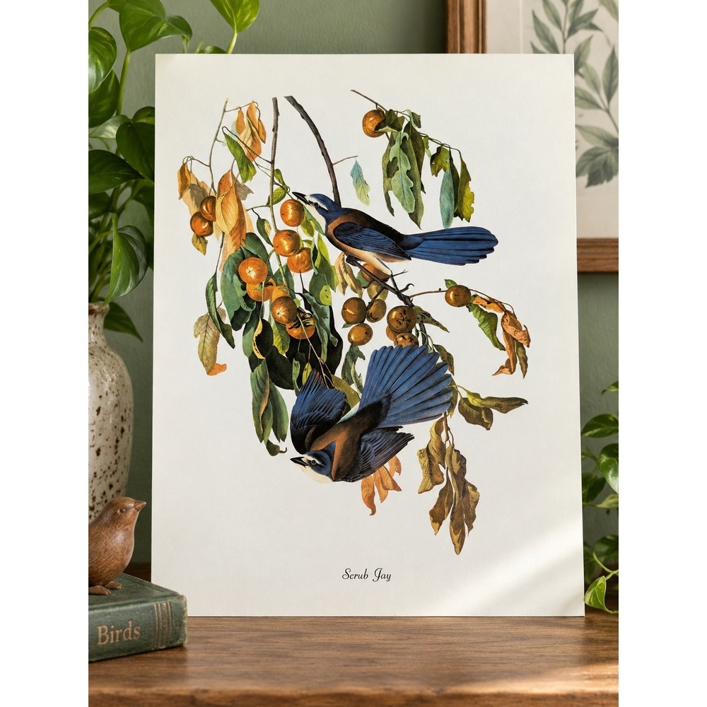 1950 Vintage Print Scrub Jay American Bird Art Illustration Audubon 8x11